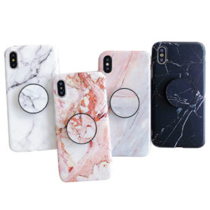 Fashion Grip Stand Holder Silicone TPU Soft Marble Mobile Phone case