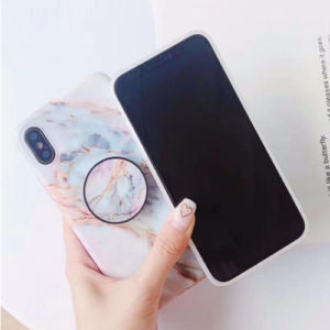 Fashion Grip Stand Holder Silicone TPU Soft Marble Mobile Phone case