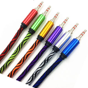 Hot wholesale metal  protective gold-plated 3.5MM audio AUX cable with fabric braid