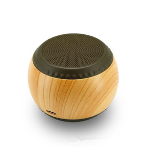 Portable Wireless Round Drum Shape Mini Speaker With Wood Color Plastic Shell