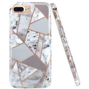 IMD Geometric Gray White Marble Slim Shockproof Bumper TPU Soft Case