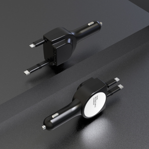 A new 3.1a car charger with telescopic line
