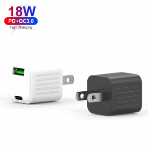 18W Mini two-port Type-C + USB fast Charger for mobile phone