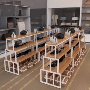 Shopping malls, convenience stores, steel and wood shelves, bags, cosmetics, shoes, sample display shelves