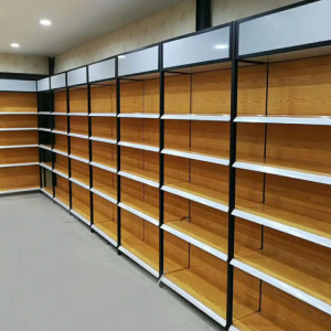 Four pillars of wood grain supermarket shelves