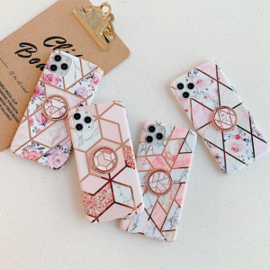 Electroplated diamond splicing flower ring bracket mobile phone case