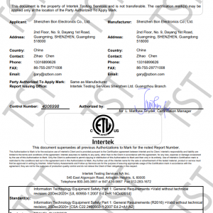 ETL travel charge certification