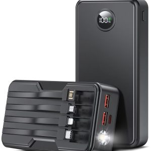 Portable rechargeable power bank with ample capacity and lighting function: 20000mAh