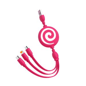 Cartoon-colored liquid soft rubber three-in-one stretchable data cable