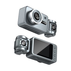 High-definition three-camera car recorder with 360° panoramic monitoring function
