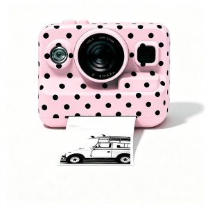 Kids Instant Print Digital Camera (Pink Black Polka Dot)