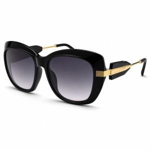 Vintage Oversized Sunglasses with Striped Metal Temples