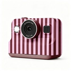 Kids Instant Print Digital Camera (Pink‑Brown Stripes)