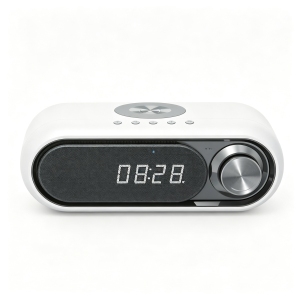 Digital Clock Bluetooth Speaker with 5W Wireless Charger (White)